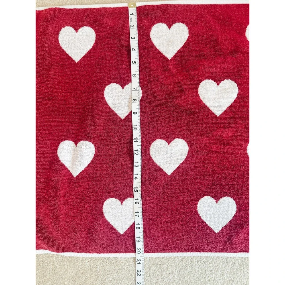 Pottery Barn Hearts Bath Mat White  Red 100% Cotton Made in Portugal